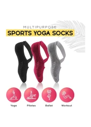 OGA Socks &ndash; 3 Pairs of Yoga Pilates Socks for Women with Grips &amp; Straps Cotton Non-Slip Pilates Socks for Barre, Ballet, Dance, &ndash; Black, Red, Grey
