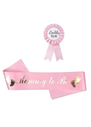 Shimmer Anna Shine Baby Shower Sash and Badge for Baby Shower Decorations and Gender Reveal Party Pink