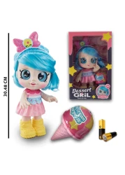 Fitto pretty stylish modern American girl doll with yellow boots, large blue eyes, blue hair with a battery, a singing doll toy with ice cream blind box surprise 12-inch toy for girls