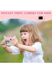 كاميرا طباعة فورية للأطفال، كاميرا رقمية للبنات مع 12 لفة ورق إعادة تعبئة، هدية مثالية لعيد الميلاد وعيد الميلاد للأطفال، طابعة صور فورية سهلة الاستخدام