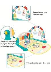 سجادة لعب متعددة الوظائف للأطفال مع بيانو - صالة ألعاب ناعمة للأطفال الرضع مع موسيقى وأضواء، سجادة لعب وقت الاستلقاء على البطن مع ألعاب معلقة، صالة ألعاب تنمية حسية