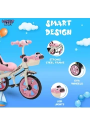 Lovely Baby Kids Tricycle LB 6565H with Parent Control, Music &amp; LED Lights, EVA Wheels, Steel Frame, Ride-On Toy for 1-3 Years - Pink