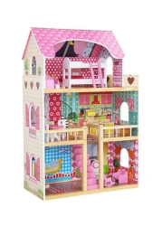 Wooden Tiered Dollhouse with Simulated Rooms &ndash; Large Multifunctional Children&rsquo;s Toy Set with Complete Play Accessories, Ideal for Kids Aged 3 and Up