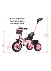 3-in-1 Toddler Tricycle with Push Handle, Safety Bar, and Storage &ndash; Lightweight, Convertible, Pink