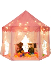 Mumoo Bear Princess Castle Tent For Girls Fairy Play Tents For Kids Hexagon Playhouse For Children Or Toddlers Indoor Or Outdoor Games (Pink)