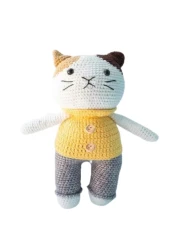 Handmade Natural Cotton Crochet Cat Toy Doll for Baby Friend Amigurumi Crochet Sleeping Buddy for Kids and Adults, 25cm