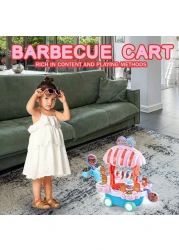 Kidwala Bbq Music Trolley With Rotating Wheels Red Base &amp; Blue Umbrella Roof Truck, Pretend Play Educational Food Truck With Music &amp; Lighting Toy For Boys &amp; Girls