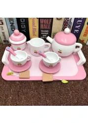 Wooden Tea Set 12pcs Pretend Play Food Accessories Pretend Toy, Teacup Playset, Toy Accessories