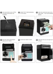 Setibre Piggy Bank, Electronic Atm Password Cash Coin Can Auto Scroll Paper Money Saving Box Toy Gift For Kids (Black)