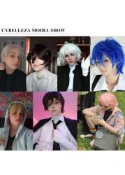 Anime Cosplay Wig Short White Wigs for Women/Men Synthetic Curly Straight Fancy Dress Wig Layered Fluffy Halloween Costume Party Wig with Free Cap