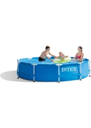 Intex 10 Foot x 30 Inch Round Metal Frame Backyard Above Ground Swimming Pool