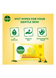Dettol Anti Bacterial Fresh Skin 10 Wipes Pack of 5