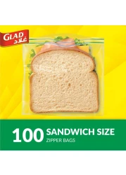 Glad Sandwich Zipper Bags, 100 Bags, 14.4x16.5cm