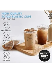 Vsell24&trade; 50PC Disposable Drinking Plastic Cup 12oz For Smoothie Coffee Water Juice Cups With Flat Lid Clear&hellip;