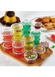 Vsell24 100Pc 4Oz Plastic Disposable Portion Cup Containers With Lid Sauce Jello Shot Souffl&eacute; Sampling Cups Clear