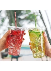 Vsell24&trade; 50PC Disposable Drinking Plastic Cup 24oz For Smoothie Coffee Water Juice Cups With Flat Lid Clear&hellip;