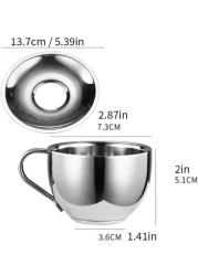Liying 2Pcs Insulated Espresso Cup Stainless Steel Coffee Mugs Set (180ml), Double Walled Coffee Cup with Saucer and Spoon, Espresso Latte Cappuccino Milk Tea Cup
