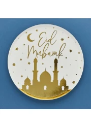 Eid Dinner Paper Plates Gold &amp; White 8Pcs