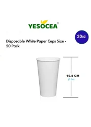 Yesocea [50 Sets] Disposable Coffee Cups With Lids And Sleeves - 20 Oz. White Hot Paper Cup