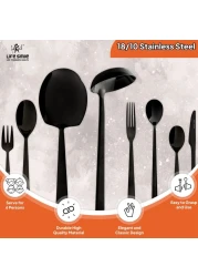 LIFE SMILE Cutlery Set, 18/10 Pure Stainless Steel Flatware Set with Stand, Rust Proof &amp; Fade Proof Dinnerware Set (SHINE BLACK, 38 Pieces)