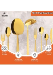 LIFE SMILE Cutlery Set, 18/10 Pure Stainless Steel Flatware Set with Stand, Rust Proof &amp; Fade Proof Dinnerware Set (SHINE GOLD &amp; SAND BLASTING HANDLE, 38 Pieces)