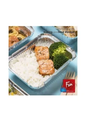 فان حاوية طعام من الألومنيوم مع غطاء للإستعمال مرة واحدة - فضي 1.98 لتر 10 قطعة