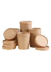 Fun Green Track Kraft Paper Multi-Purpose Bowls With Lid Beige 760ml 6 PCS