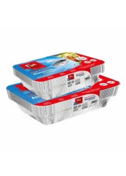 فان حاوية طعام من الألومنيوم مع غطاء للإستعمال مرة واحدة - فضي 1.98 لتر+ 800 ملل 10 قطع