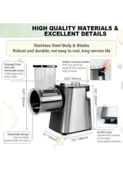 Vegetable Cutter Electric Vegetable Slicer Stainless Steel Cheese Grater 250 W Upgraded Large Calibre Chopper Kitchen Spiral Cutter Multifunctional With 5 Blades 220 V
