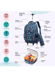 Eazy Kids - 18" Set of 3 Trolley School Bag Lunch Bag &amp; Pencil Case Cacti - Blue