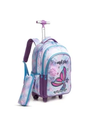 Eazy Kids 18Inch Set of 3 Trolley School Bag with Lunch Bag and Pencil Case Mermaid - Purple