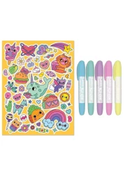 Hinkler Jr Kaleidoscope Colouring Kit &ndash; Too Cute Edition, includes 64-page Coloring Book with 50 Stickers and 5 Markers, Adorable Animal Designs for Kids, Ideal Gift for Cute-Themed Art Play