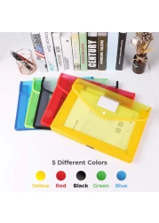 Essen Plastic File Folder Clear Transparent Bag Expandable File Organizer Document Holder - Set of 5 colors