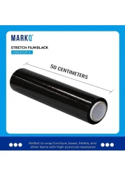 Markq [3 Rolls] Black Stretch Film Wrap - 500mm x 250m Heavy Duty Plastic Shrink Wrap for Pallet Wrap, Packing, Moving and Packaging - Cling Wrap