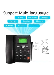 هاتف أرضي مع راديو FM ودعم GSM - فتحة بطاقة SIM، معرف المتصل، وظيفة حر اليدين، نطاق رباعي، متوافق مع الرسائل القصيرة - هاتف لاسلكي للمنزل والفندق والمكتب (أسود)