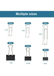 Binder Clips Paper Clips Assorted Sizes 340pcs Black Binder Clips Jumbo Paperclips Set Large Paper Clips for Office School Supplies Binder Paper Clips in Container with Compartments