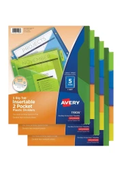 Avery Dividers for 3 Ring Binders 5Tab Binder Dividers TwoPocket Plastic Binder Dividers Insertable Big Tabs Multicolor 3 Sets 71906