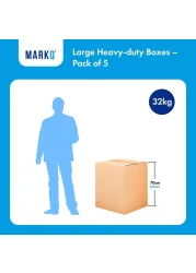 Markq [5 Pack] Large Double Wall 100% Recyclable Corrugated Cardboard Moving Boxes with 32 KG Capacity, 45 x 45 x 70 cm Brown Carton for Packaging, Shipping and Storage, 5 ply