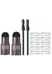 Set Of 2 Eyebrow Stamp Stencil Kit 10PCS One Step Eyebrow Shaping Kit 2 Brushes Professional Brow Powder Waterproof LongLasting Professional Makeup Medium Brown Dark Brown