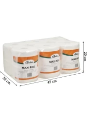 Multi-purpose towel with 2 ply, maxi roll, 250 sheets per roll, Absorbent, Soft and Strength, Suitable for dry surface, wrap food and any mess, 1 pack of 6 rolls, Wet & Dry Dual-use, 47 cm (White)