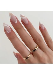 24 Pcs Coffin Press on Nails Long Sunjasmine Fake Nails Glue on Nails Glossy False Nails with Glue Acrylic Nails for Women and Girls White Swirl