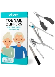 Vive Senior Toenail Clippers for Thick Nails Heavy Duty Podiatrist Trimmers for Elderly Adults Fingernail Care Set for Hands Toes Arthritis Diabetics Hand Pain Professional Sharp Clippers