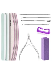 Nail File and Buffer Kit3 Pcs Double Sided Nail FileSponge Buffer Block with Cuticle Clipper Nail Brush Rectangular Nail Buffer for Dead Skin Trimming Manicure Tool Set
