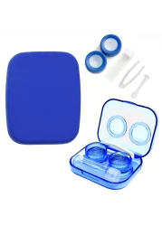 Fsunthmass Pack of 2 Portable Contact Lens Case Blue Scrub with MirrorBlue transparent LeakProof Contact Case Travel with Tweezers Remover Tool Solution Bottle for Travel Home