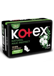 Kotex Natural Maxi Protect Thick Pads 100% Cotton Pad Super Size with Wings 44 Sanitary Pads