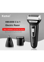 KEMEI-3 in 1 Electric Razor for Men USB Rechargeable Nose Hair Trimmer Men's Electric Shaver Machine Salon Tool