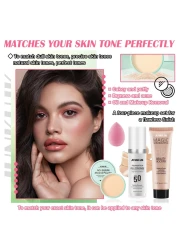 Color Changing Full Coverage Liquid Foundation Makeup Gift SetMoisturizing BB Cream for WomenFlawless Loose Setting Powder Face Primer Base Makeup Kit With Makeup Sponge