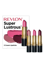 REVLONLipstick Set Super Lustrous 3 Piece Gift Set High Impact Moisturizing Cream Finish in Pink Plum Berry Pack of 3