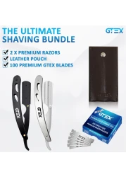 Straight Razors For Men 100 GTEX Barber Razor Blades 2 Professional Straight Razor Single Blade Razors for Men Navajas Para Barbero Straight Edge Razor Barber Beard Razor Shavette Shaving Razor Kit