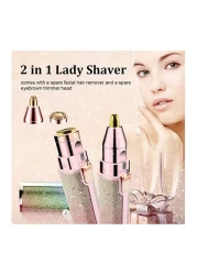 2 in 1 Eyebrow Trimmer &amp; Facial Hair Remover for Women, Rechargeable Eyebrow Razor and Painless Hair Removal, Hair Trimmer and Body Shaver for Lips Nose Face with Two Replacement Heads &amp; LED Light